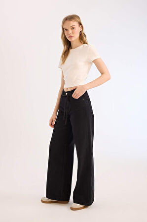 DeFacto Coool Gabardin Pantolon Wide Leg Yüksek Bel Geniş Bol Paça E1794AX25SPBK27