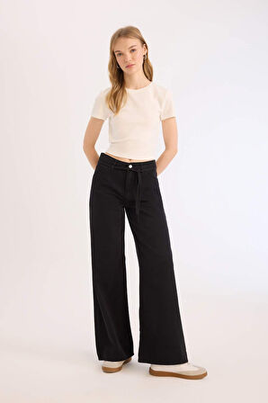 DeFacto Coool Gabardin Pantolon Wide Leg Yüksek Bel Geniş Bol Paça E1794AX25SPBK27
