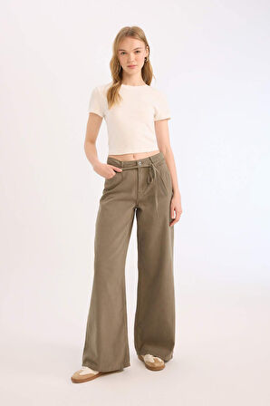 DeFacto Coool Wide Leg Gabardin Pantolon Yüksek Bel Geniş Bol Paça E1794AX25SPKH344