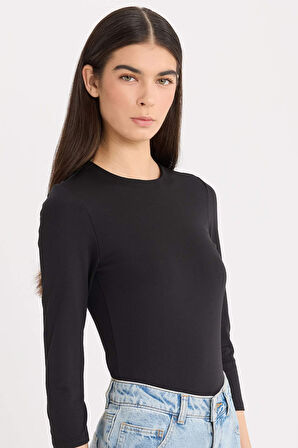 DeFacto Regular Fit Bisiklet Yaka Basic Düz Yarım Kollu Çıtçıtlı Body D6915AX24AUBK81