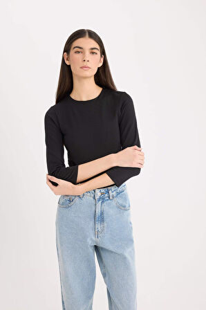 DeFacto Regular Fit Bisiklet Yaka Basic Düz Yarım Kollu Çıtçıtlı Body D6915AX24AUBK81