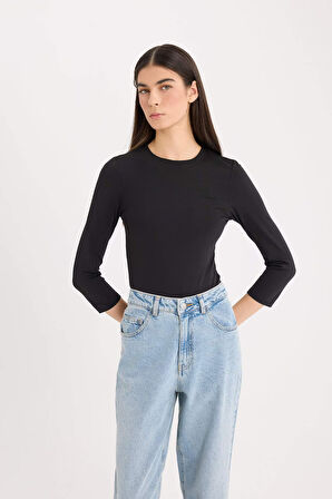 DeFacto Regular Fit Bisiklet Yaka Basic Düz Yarım Kollu Çıtçıtlı Body D6915AX24AUBK81