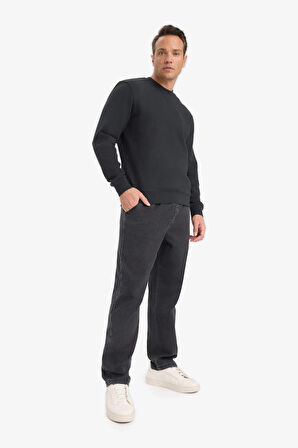 Defacto E8339 Antrasit %100 Pamuk Regular Fit Bisiklet Yaka Sweatshirt