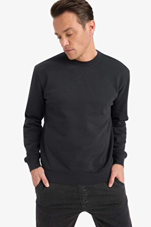 Defacto E8339 Antrasit %100 Pamuk Regular Fit Bisiklet Yaka Sweatshirt