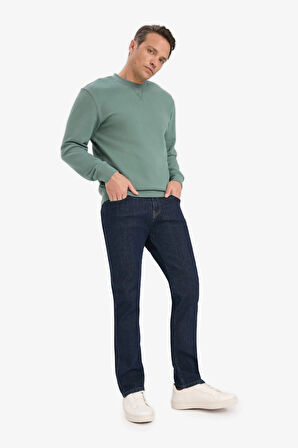 Defacto E8339 Haki %100 Pamuk Regular Fit Bisiklet Yaka Sweatshirt