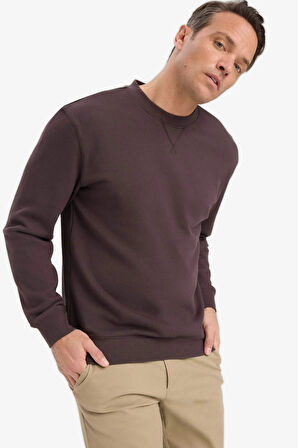Defacto E8339 Kahve %100 Pamuk Regular Fit Bisiklet Yaka Sweatshirt