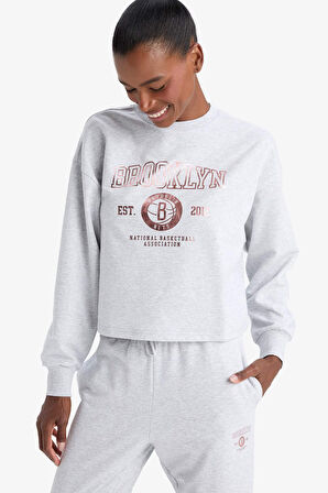 DeFactoFit NBA Brooklyn Nets Bisiklet Yaka Sporcu Sweatshirt