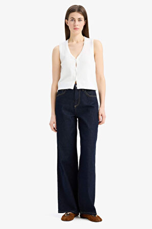 DeFacto Fitted V Yaka Basic Düz Düğmeli Yelek E9927AX25SMER105