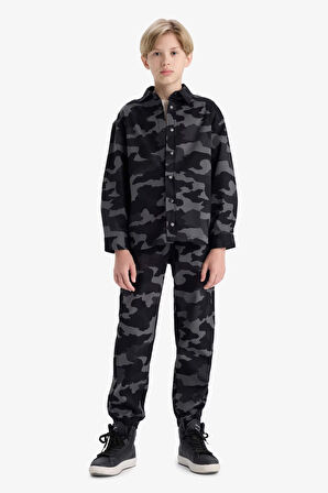 Erkek Çocuk Jogger Fit Kamuflaj Desenli Standart Paça Gabardin Pantolon
