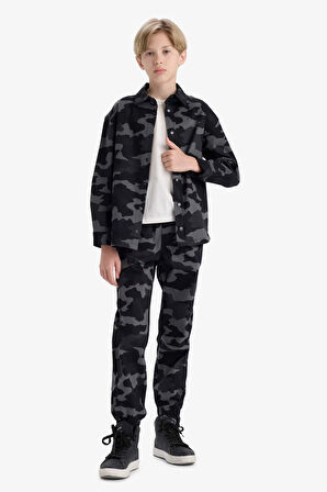 Erkek Çocuk Jogger Fit Kamuflaj Desenli Gabardin Pantolon