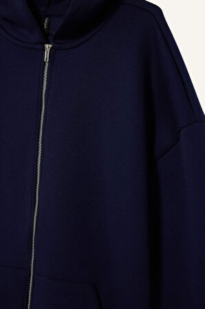 Oversize Geniş Kalıp Kapüşonlu Skuba Dalgıç Kumaş Hırka