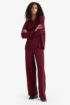 Wide Leg Fitilli Kaşkorse Beli Lastikli Pantolon 