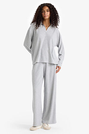 Wide Leg Fitilli Kaşkorse Beli Lastikli Pantolon 