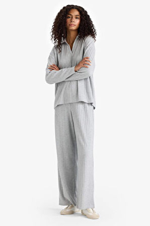 Wide Leg Fitilli Kaşkorse Beli Lastikli Pantolon 