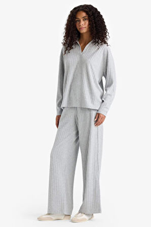 Wide Leg Fitilli Kaşkorse Beli Lastikli Pantolon 