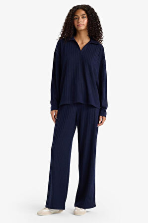 Wide Leg Fitilli Kaşkorse Beli Lastikli Pantolon 