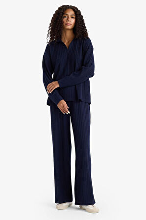 Wide Leg Fitilli Kaşkorse Beli Lastikli Pantolon 