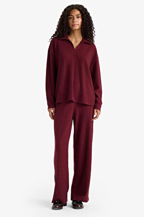 Relax Fit Polo Yaka Fitilli Kaşkorse Uzun Kollu Tişört