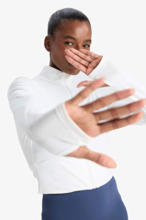 DeFactoFit Slim Fit Dar Kesim Dik Yaka Baskılı Fermuarlı Hırka