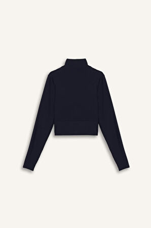 DeFactoFit Slim Fit Dar Kesim Dik Yaka Baskılı Fermuarlı Hırka