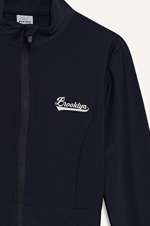 DeFactoFit Slim Fit Dar Kesim Dik Yaka Baskılı Fermuarlı Hırka