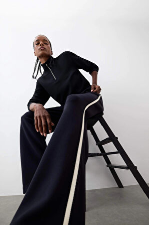 Defacto D1458 Siyah DeFactoFit Wide Leg Geniş Paça Cepli Standart Boy Modal Soft Touch Pantolon