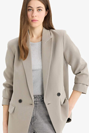 Oversize Geniş Kalıp Kruvaze Yaka Blazer Ceket