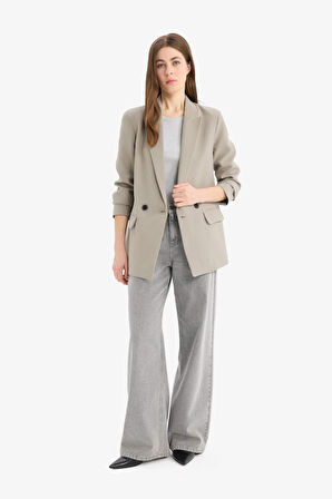 Oversize Geniş Kalıp Kruvaze Yaka Blazer Ceket