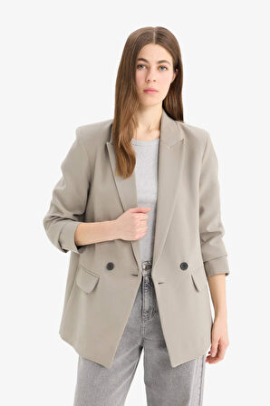 Oversize Geniş Kalıp Kruvaze Yaka Blazer Ceket