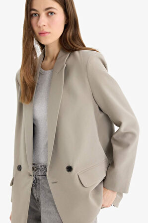 Oversize Geniş Kalıp Kruvaze Yaka Blazer Ceket