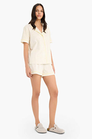 Pijama Takımı Kısa Kollu Pijama Üstü Esnek Belli Kısa Şort Alt-Fall in Love