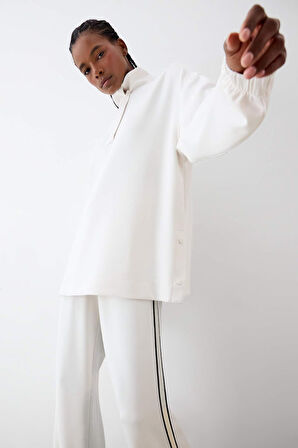 DeFactoFit Long  Fit Dik Yaka Fermuarlı Modal Sweatshirt