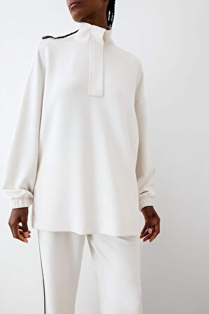 DeFactoFit Long  Fit Dik Yaka Fermuarlı Modal Sweatshirt