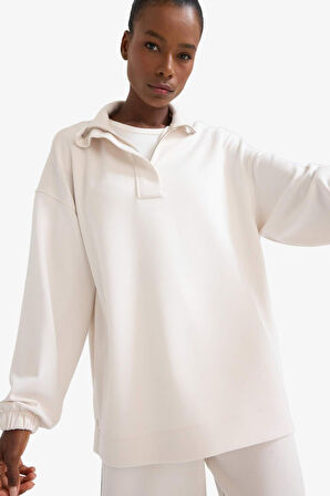 DeFactoFit Long  Fit Dik Yaka Fermuarlı Modal Sweatshirt