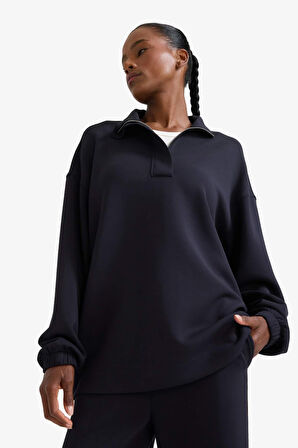 DeFactoFit Long  Fit Dik Yaka Modal Sporcu Sweatshirt