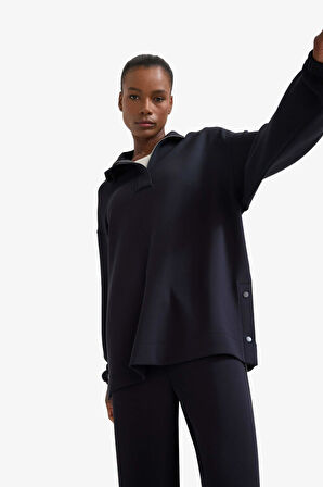 DeFactoFit Long  Fit Dik Yaka Modal Sporcu Sweatshirt