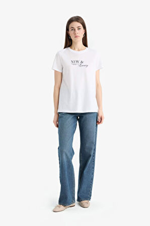 DeFacto Relax Fit Bisiklet Yaka Baskılı Penye Kısa Kollu Tişört E5541AX25SMWT83