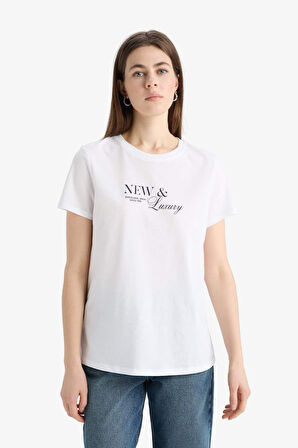 DeFacto Relax Fit Bisiklet Yaka Baskılı Penye Kısa Kollu Tişört E5541AX25SMWT83