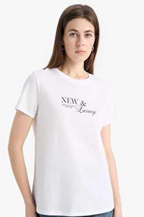 DeFacto Relax Fit Bisiklet Yaka Baskılı Penye Kısa Kollu Tişört E5541AX25SMWT83