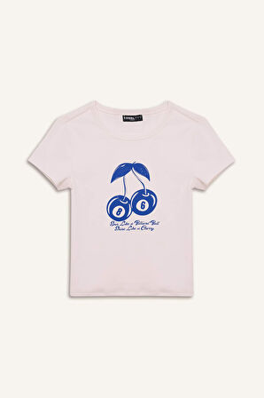 DeFacto Coool Fitted Bisiklet Yaka Baskılı Ribana Kısa Kollu Tişört E8476AX25SPWT32