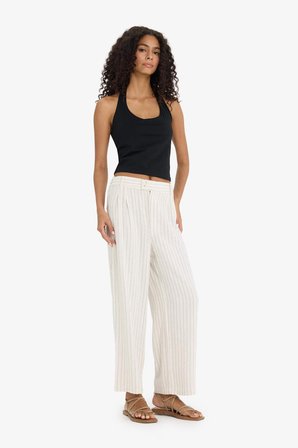 DeFacto Culotte Yüksek Bel Geniş Paça Pensli Keten Karışımlı Pantolon F1855AX25SPBG702