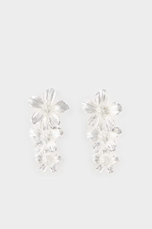Kadın Çiçekli Silver Küpe