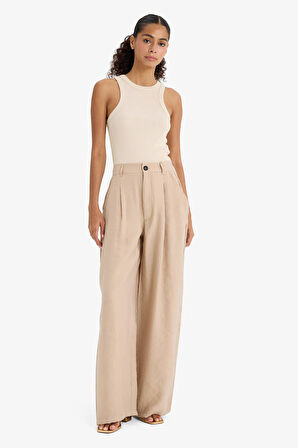 Carrot Fit Modal Kumaş Pantolon Çift Cepli Yüksek Bel Geniş Paça