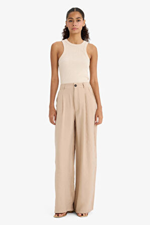 Carrot Fit Modal Kumaş Pantolon Çift Cepli Yüksek Bel Geniş Paça