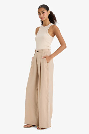 Carrot Fit Modal Kumaş Pantolon Çift Cepli Yüksek Bel Geniş Paça