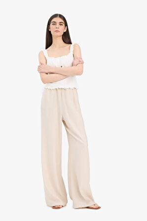 Wide Leg Çift Cepli Yüksek Esnek Belli Geniş Paça Pantolon