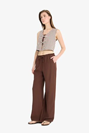 Wide Leg Çift Cepli Yüksek Esnek Belli Geniş Paça Pantolon