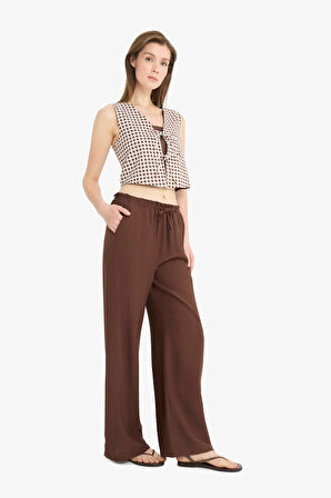 Wide Leg Çift Cepli Yüksek Esnek Belli Geniş Paça Pantolon