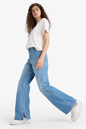 90's Wide Leg Yüksek Bel Uzun Jean Yıkamalı Pantolon