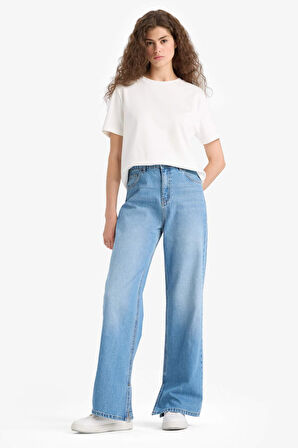 90's Wide Leg Yüksek Bel Uzun Jean Yıkamalı Pantolon